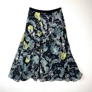 Isda & Co 100% Silk Floral Flowy Skirt Whimsigoth Office Career